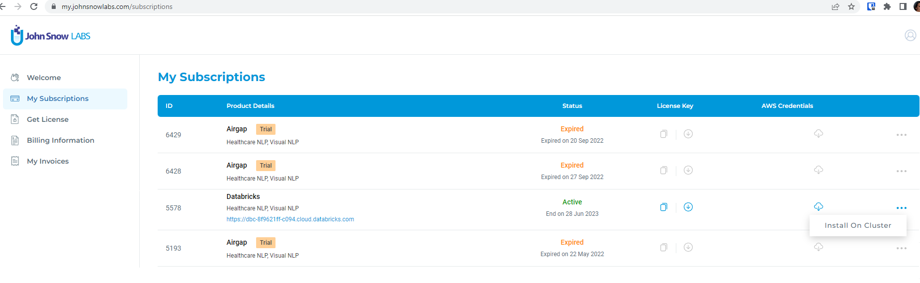 Automatic deployment via my.JohnSnowLabs.com